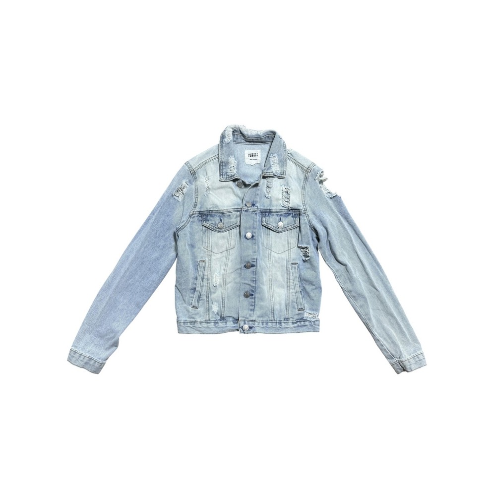 Almost Famous Jacket Juniors Small Light Wash Blue Distressed Denim Button Front